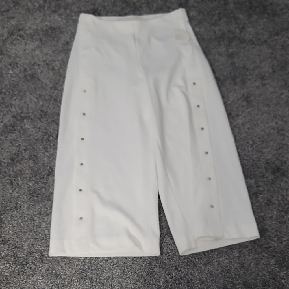 White Wide-Leg Pants with Button Detail